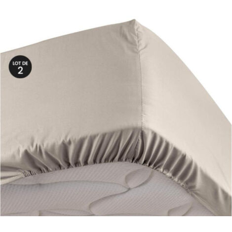 Lot de 2 Drap housse 100% percale ultra doux 180 x 200 cm 78 fils bonnet 30 cm Lin