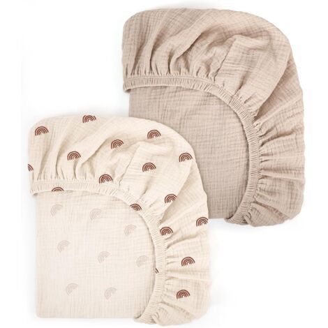 Lot de 2 Drap-housse Mousseline Coton 80x40cm, Respirant Pour Matelas Berceau Ovale Rectangulaire