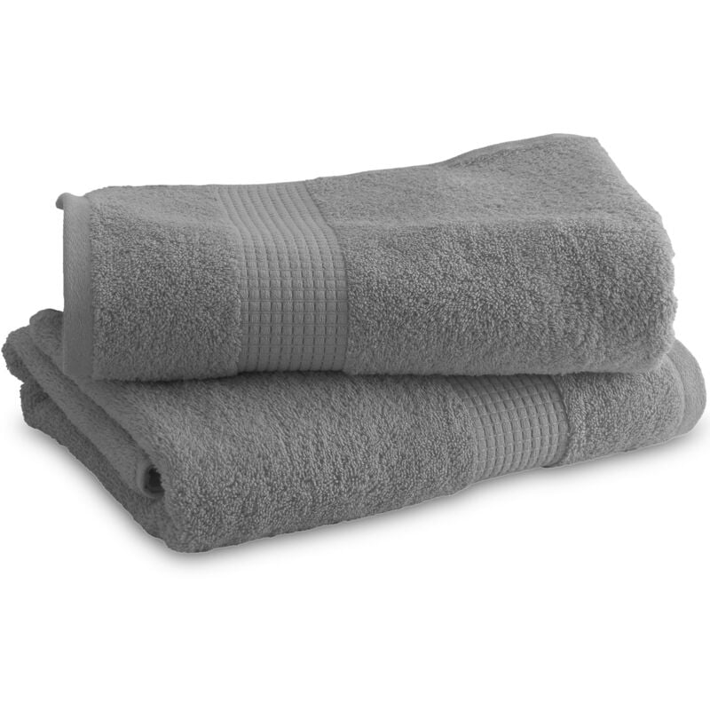 Lot de 2 Draps de Douche 70 x 130 cm - 100% Coton - 450 gr/m2 - Gris