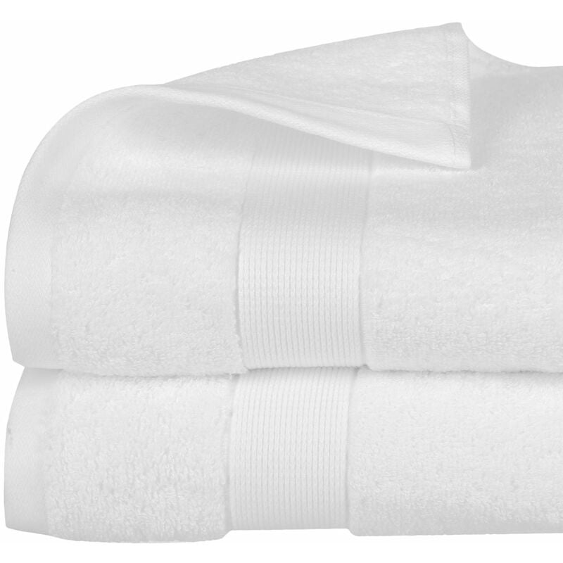 Lot de 2 Draps de bain en Coton Blanc tissu éponge 70 x 130 cm Atmosphera