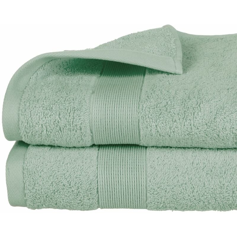 Lot de 2 Draps de bain en Coton Vert céladon tissu éponge 70 x 130 cm Atmosphera
