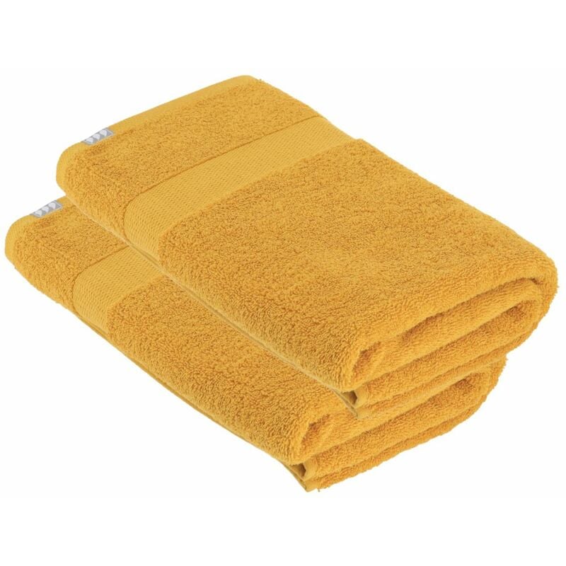 Lot de 2 Draps de bain tissu éponge 100% Coton Jaune moutarde 90 x 150 cm Tendance