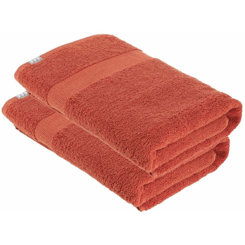 Lot de 2 Draps de bain tissu éponge 100% Coton Terracotta 70 x 130 cm Tendance