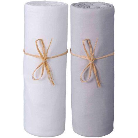 Lot de 2 Draps housse bébé 70x140 cm - blanc / gris perle - 100% jersey Bio