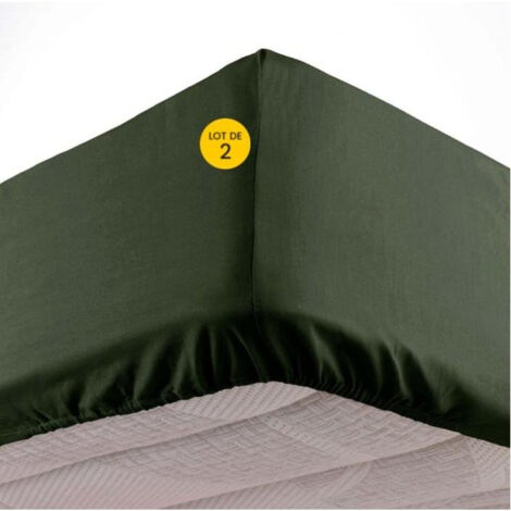 Lot de 2 Draps housse bonnet 30 cm 2 personnes 140 x 190 cm microfibre Oscar Kaki