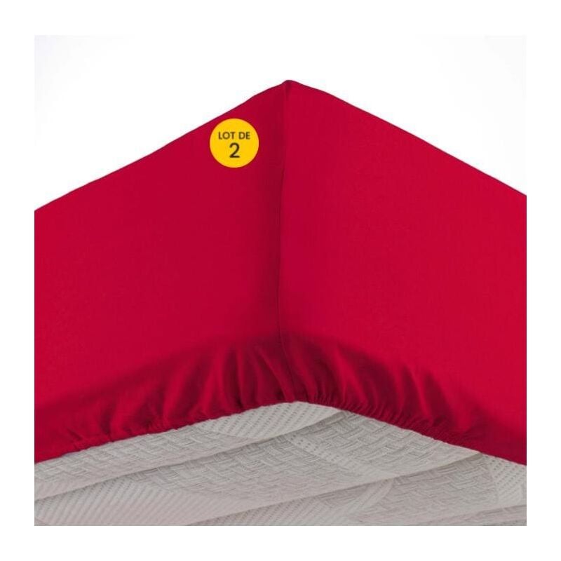 Cdaffaires - Lot de 2 Draps housse bonnet 30 cm 2 personnes 140 x 190 cm microfibre Oscar Rouge