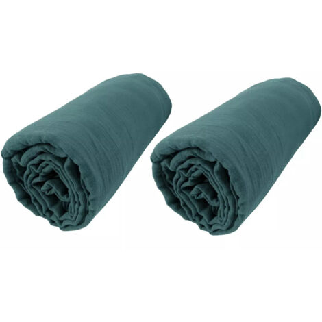 Lot de 2 Draps housse bonnet 30 cm double gaze de coton 140 x 190 cm canard