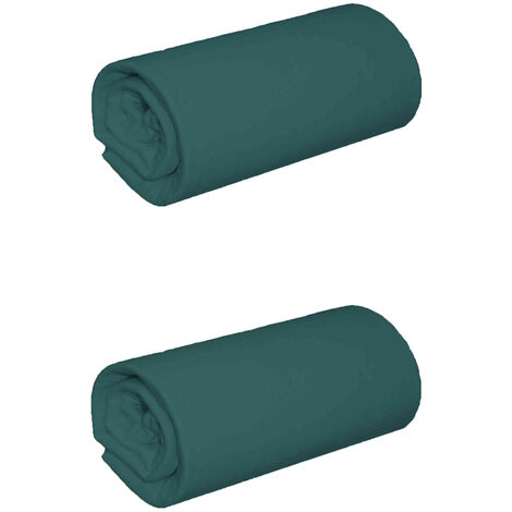 Lot de 2 draps housse jersey bleu canard bonnet 40 cm 140x200