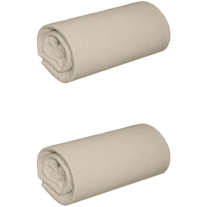 Lot de 2 draps housse jersey sable bonnet 40 cm 90x190/200