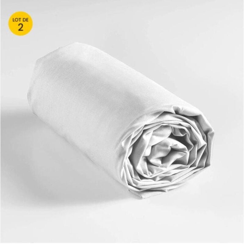 Douceur D'intérieur - Lot de 2 draps housse king size 180 x 200 cm coton 57 fils Blanc