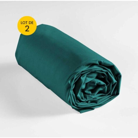 Lot de 2 draps housse king size 180 x 200 cm coton 57 fils Emeraude