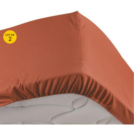 Lot de 2 Draps housse King size Orange 180 x 200 cm en percale bonnet 30 cm