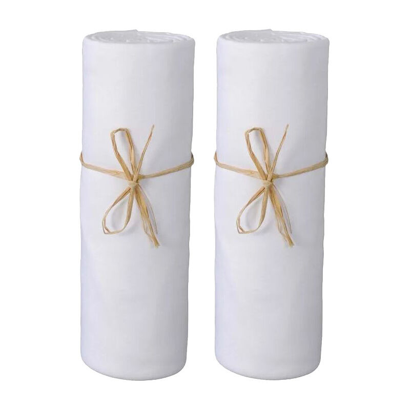 Lot de 2 Draps housse lit bébé 60 x 120 cm / 100% coton / 57 fils/cm² - 1 Blanc + 1 Blanc Lot de 2 Draps housse lit bébé 60 x 120 cm / 100% coton / 57 fils/cm² - 1 Blanc + 1 Blanc