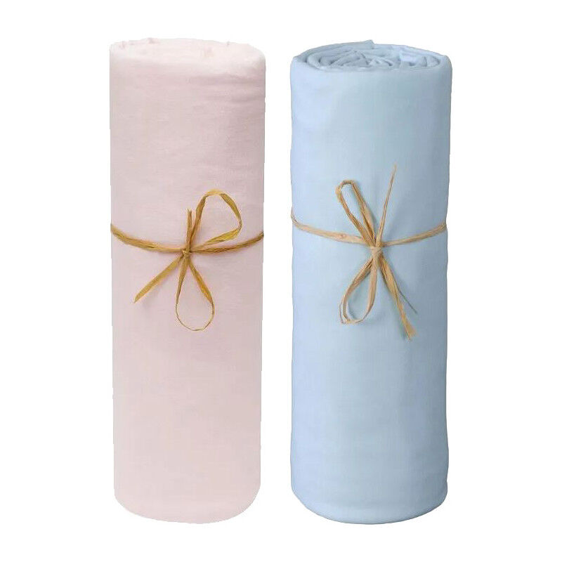 Lot de 2 Draps housse lit bébé 60 x 120 cm / 100% coton / 57 fils/cm² - 1 Rose + 1 Ciel Lot de 2 Draps housse lit bébé 60 x 120 cm / 100% coton / 57 fils/cm² - 1 Rose + 1 Ciel