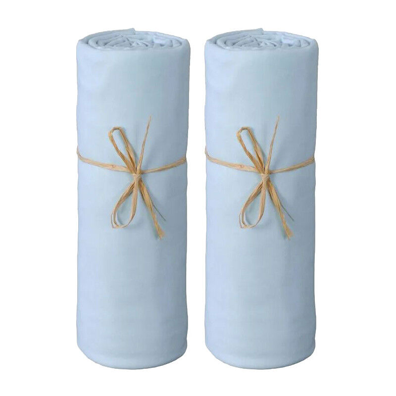 Lot de 2 Draps housse lit bébé 60 x 120 cm / 100% coton / 57 fils/cm² - 1 Ciel + 1 Ciel