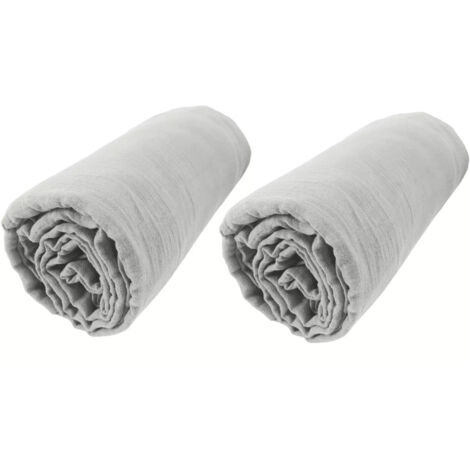 lot de 2 Draps housse luxe double gaze de coton 140 x 190 x 30 cm Nuit douce Gris