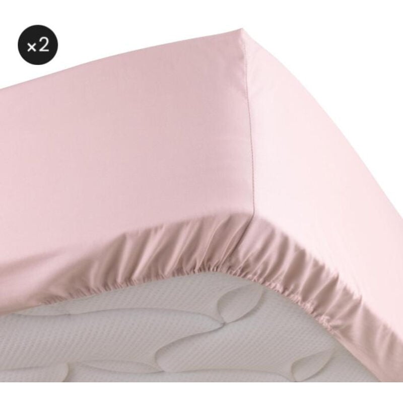Douceur D'intérieur - Lot de 2 Draps housse rose 140 x 190 cm en percale bonnet 30 cm