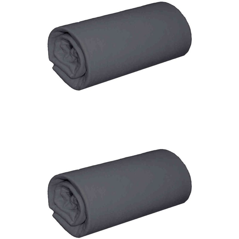 Lot de 2 draps housses jersey anthracite bonnet 30 cm 100% coton biologique 80x200