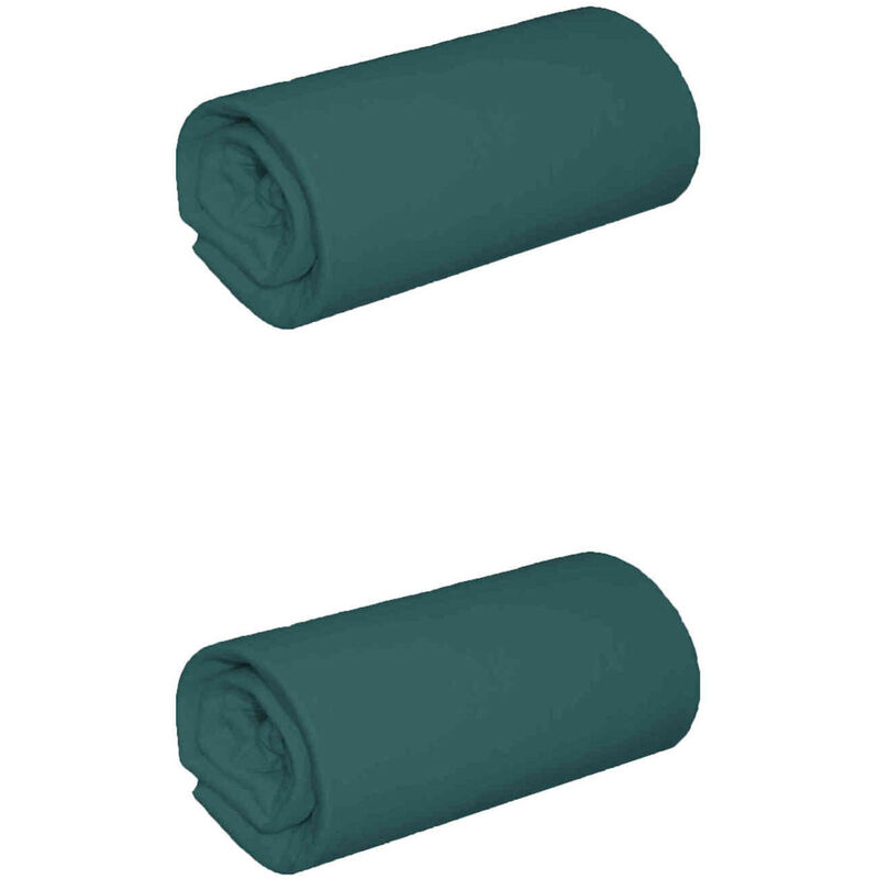 Terre De Nuit - Lot de 2 draps housses jersey bleu canard bonnet 30 cm 70x190/200