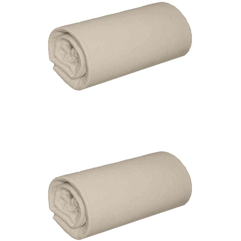 Lot de 2 draps housses jersey beige bonnet 30 cm 100% coton biologique 70x190/200