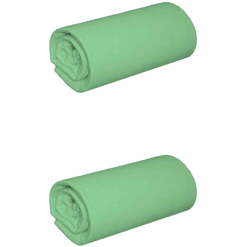 Lot de 2 draps housses jersey vert jade bonnet 30 cm 100% coton biologique 70x190/200