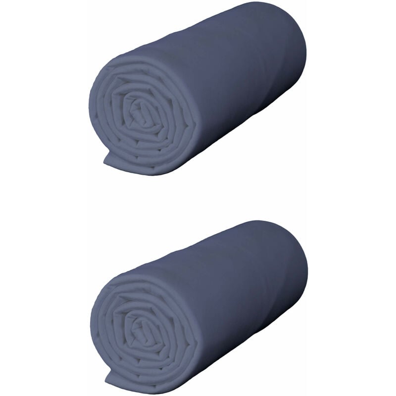 Terre De Nuit - Lot de 2 draps housses jersey bleu océan bonnet 30 cm 140x190/200