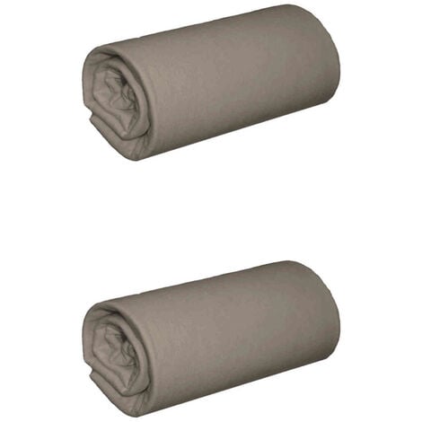 Lot de 2 draps housses jersey taupe bonnet 30 cm 100% coton biologique 160x190