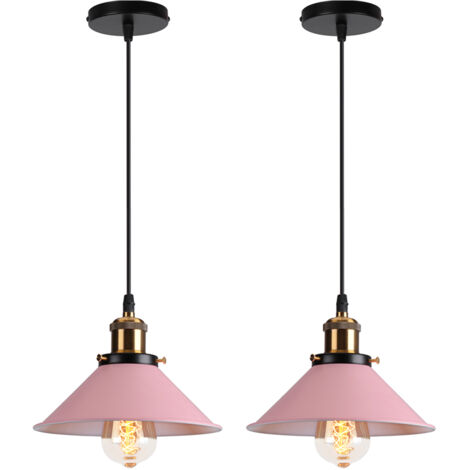 Lot de 2 E27 Métal Suspensions Luminaires Retro Plafonniers Luminaire Edison de Culot E27 Suspensions Eclairage de Plafond Suspensions Luminaires Lampe (Ampoule non incluse), Rose clair
