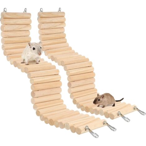 Lot de 2 échelles en bois pour hamster, pont, cage à rats, jouet pour hamsters, tamias et autres petits animaux