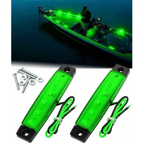 Lot de 2 éclairages LED pour intérieur de bateau, barre lumineuse à bande fine utilitaire, éclairage de courtoisie, éclairage de cabine, feu de navigation, vert