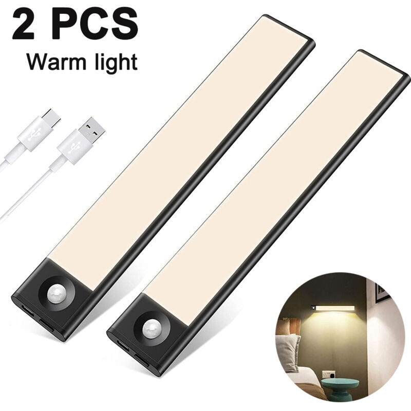 Yzmrbdqc - Lot de 2 éclairages sous-meubles avec capteur de mouvement et batterie rechargeable sans fil - Lampes led magnétiques ultra fines pour