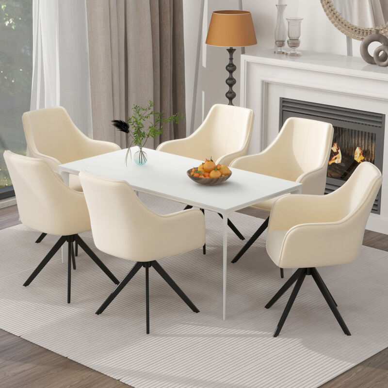 Okwish - 6 Fauteuil en velours pivotant à 360° StElegant avec repose-pieds réglables, idéal pour le salon, la salle à manger et la cuisine (Beige)