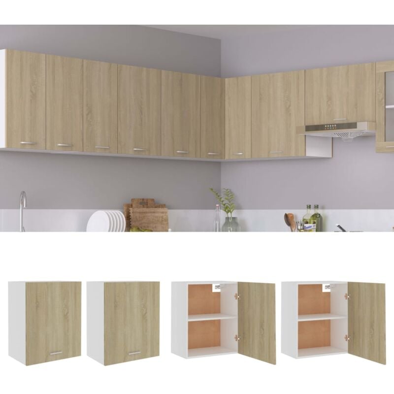 Lot de 2 Eléments haut de cuisine suspendues - Meubles de cuisine haut Chêne sonoma 50x31x60 cm Aggloméré Chic-105516