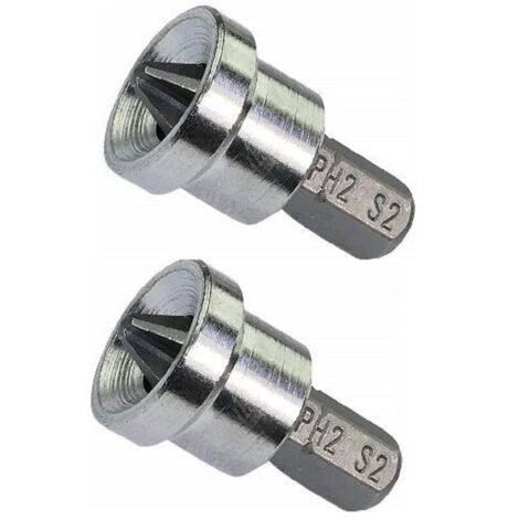 Lot de 2 Embouts de Vissage Spécial pour Plaques de Plâtre/Placo/ PH2x25mm 1/4'' pour Vis Cruciforme à Empreinte Phillips PH2 - Quincaillerie/Outillage à Main - en Acier S2