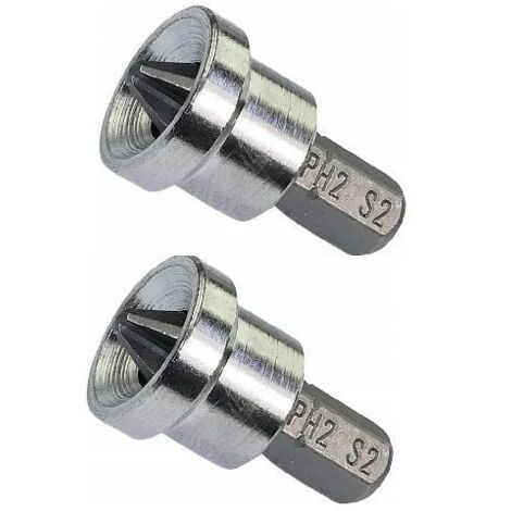 Lot de 2 Embouts de Vissage Spécial pour Plaques de Plâtre/Placo/ PH2x25mm 1/4'' pour Vis Cruciforme à Empreinte Phillips PH2 - Quincaillerie/Outillage à Main - en Acier S2-LIAIKI