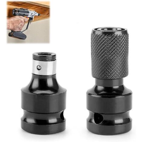 Lot de 2 embouts de visseuse à percussion, adaptateur de clé à douille, adaptateur 1/2 1/4, embout de tournevis à douille, embout en acier pour clé à cliquet et porte-embout de tournevis