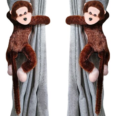 Lot de 2 Embrasse à Rideaux Mignon pour Chambre d'enfant Crochets de Rideau Singe Peluche Boucle à Rideaux Décoration de Fenêtre Accessoires Rideaux Embrasses Corde Pinces Rideaux(Dark Brown）