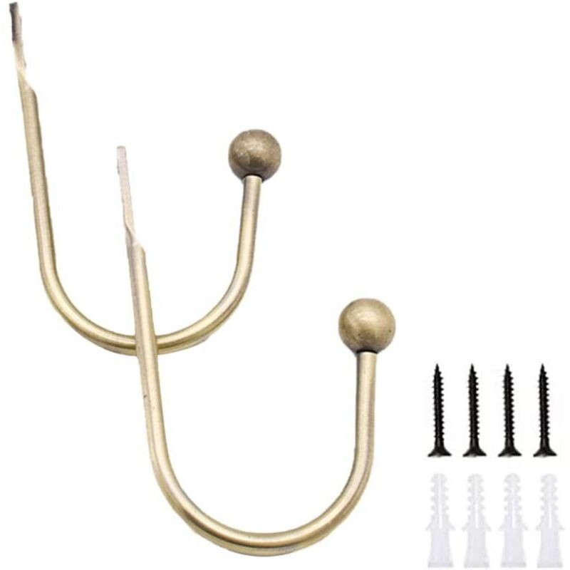 Lot de 2 embrasses de rideaux à fixation murale avec vis en métal - Crochets solides - Vert bronze