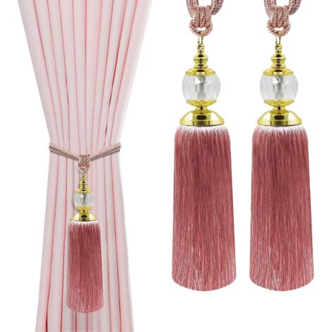 Lot de 2 embrasses de rideaux à pompons faites à la main avec pompons pour rideaux en cristal rose