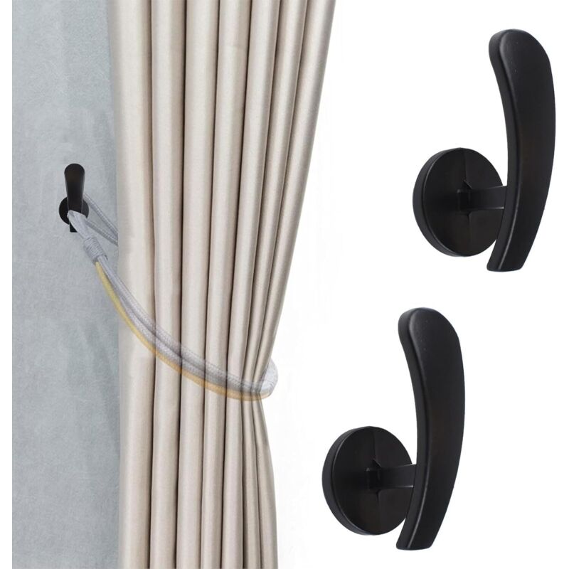 Lot de 2 embrasses de rideaux auto-adhésives à fixation murale, supports de rangement anti-traces, crochets muraux en métal pour décoration Lot de 2 embrasses de rideaux auto-adhésives à fixation murale, supports de rangement anti-traces, crochets muraux en métal pour décoration