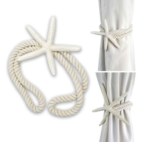 Lot de 2 embrasses de rideaux en corde tissée à la main en forme d'étoile de mer pour décoration de fenêtre de chambre à coucher, belle, exquise et facile à utiliser.