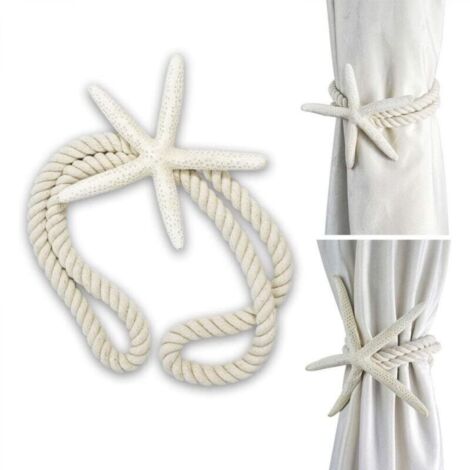 Lot de 2 embrasses de rideaux en corde tissée à la main en forme d'étoile de mer pour décoration de fenêtre de chambre à coucher, belle, exquise et facile à utiliser.
