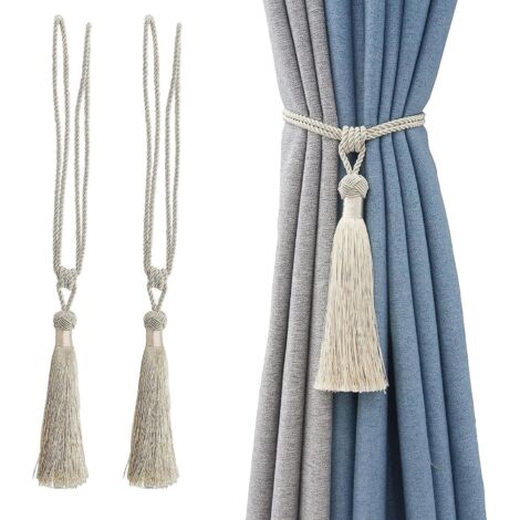 lot De 2 Embrasses De Rideaux Faites  La Main En Corde Avec Pompons Pour Dcoration De Bureau Maison (beige, 2)