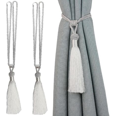 lot De 2 Embrasses De Rideaux Faites  La Main En Corde Avec Pompons Pour Dcoration De Bureau Maison (blanc, 2)