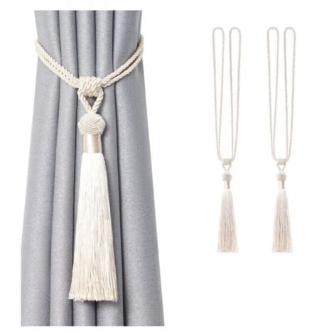 Lot de 2 embrasses de rideaux longues à pompons faites à la main en corde tressée avec nœuds de style européen pour décora