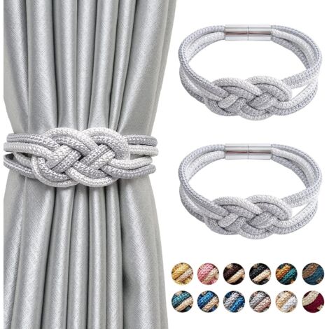 Lot de 2 embrasses de Rideaux magnétiques de Style Nordique embrasses décoratives en Corde tissée pour Rideaux de fenêtre de Maison et de Bureau (Gris et Blanc)