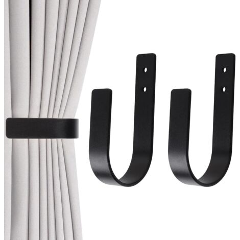 Lot de 2 embrasses de Rideaux Modernes en Aluminium Massif en Forme de U pour Rideaux Attache Rideau Crochet Rideau (Noir)