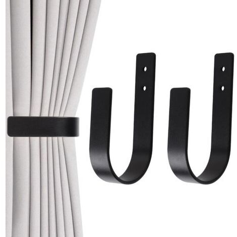 Lot de 2 embrasses de Rideaux Modernes en Aluminium Massif en Forme de U pour Rideaux Attache Rideau Crochet Rideau (Noir)