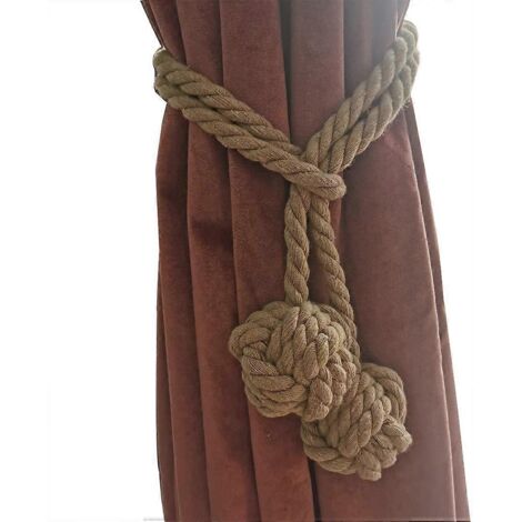 Lot de 2 embrasses de rideaux tressées à la main avec pompon double en corde de coton - Beige
