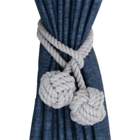 Lot de 2 embrasses de rideaux tressées à la main avec pompon double en corde de coton - Gris